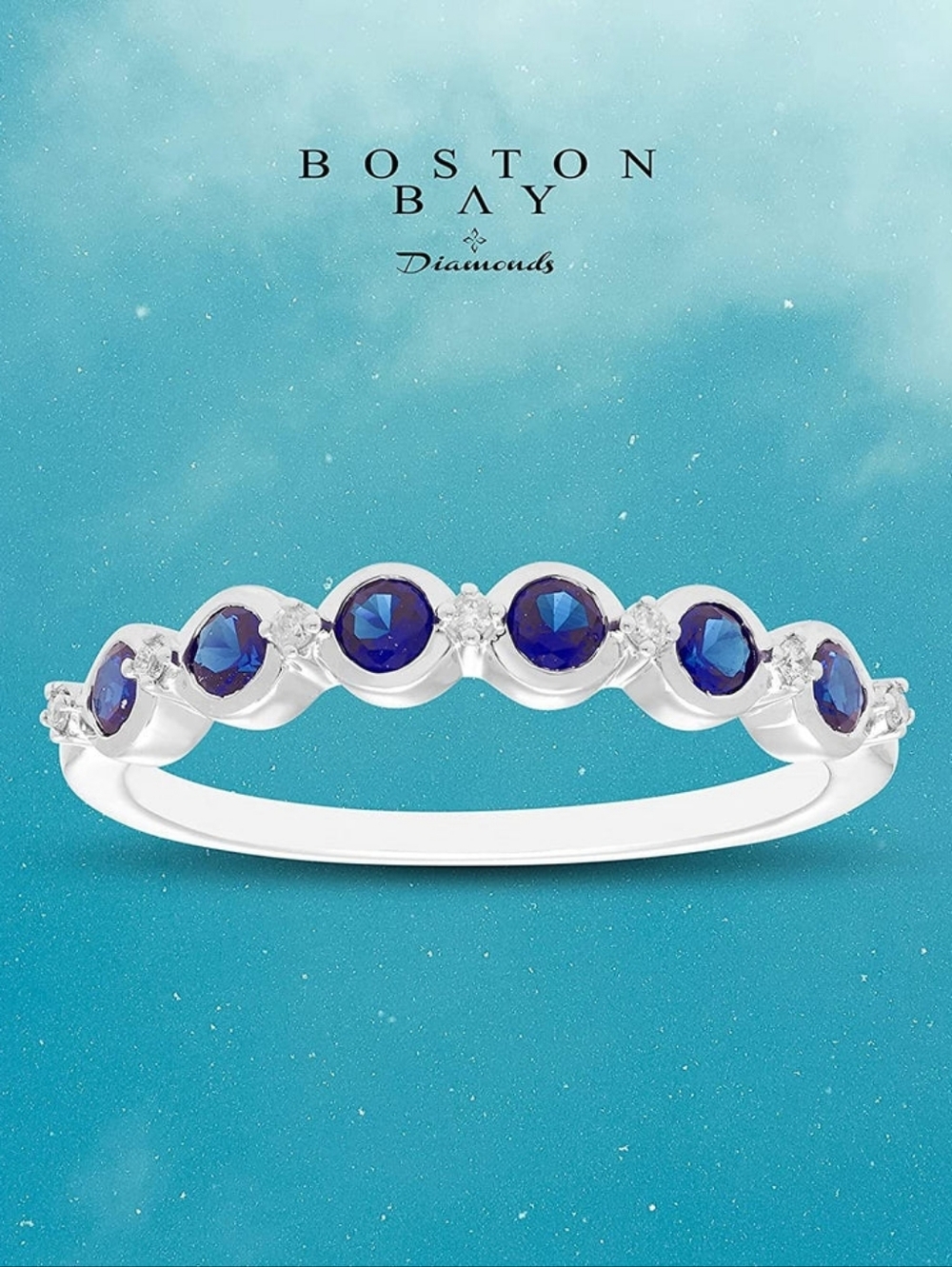 NWB Boston Bay Diamonds Lab Sapphire and Natural Diamond Sterling Silver Ring 5